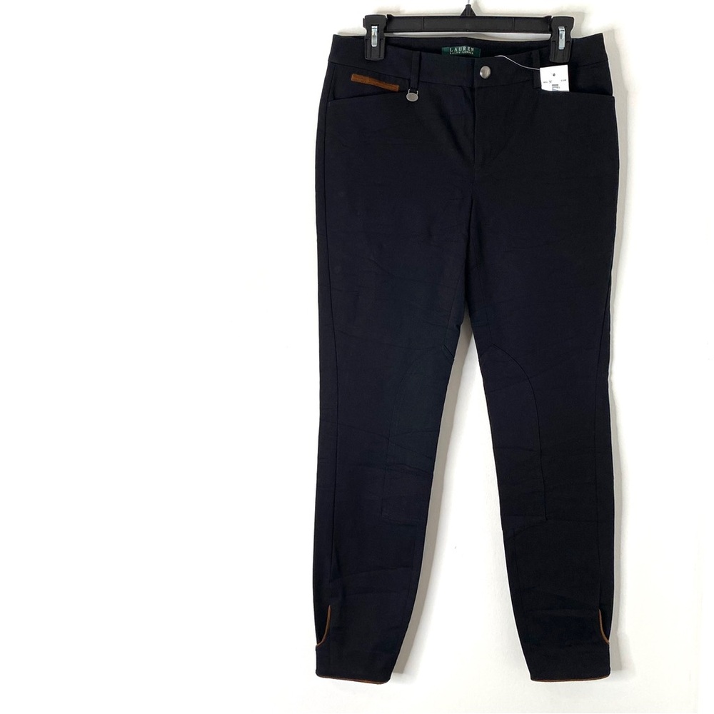 Lauren Ralph Lauren Black Equestrian Riding Breeches Faux Leather Trim NWT